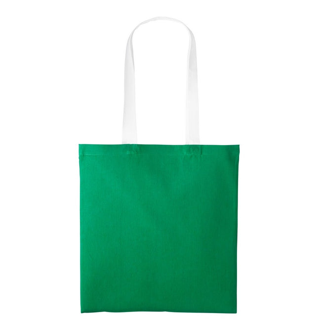 Kelly Green-White - Front - Nutshell Varsity Cotton Shopper Long Handle Tote