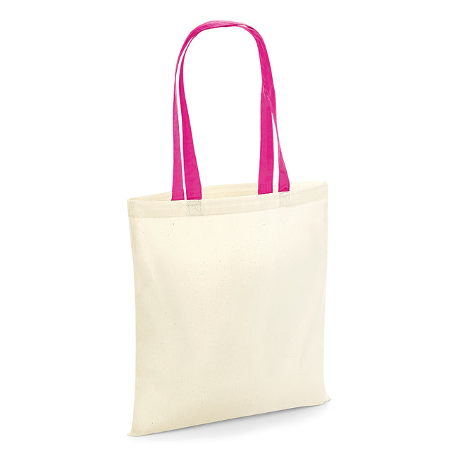 Natural-Fuchsia - Front - Westford Mill Contrast Handle Bag For Life