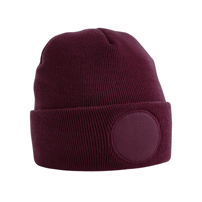 Burgundy - Front - Beechfield Unisex Circular Patch Cuffed Beanie