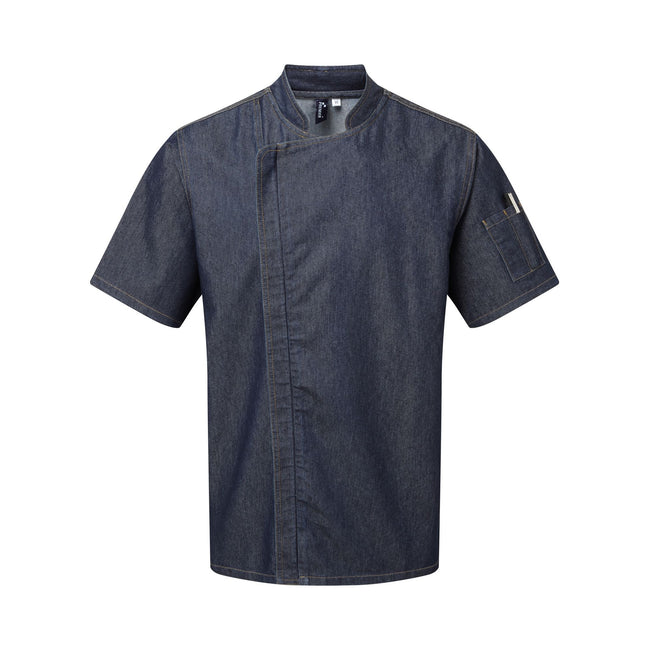 Indigo Denim - Front - Premier Unisex Adults Chefs Zip-Close Short Sleeve Jacket