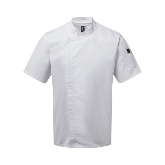 White - Front - Premier Unisex Adults Chefs Zip-Close Short Sleeve Jacket