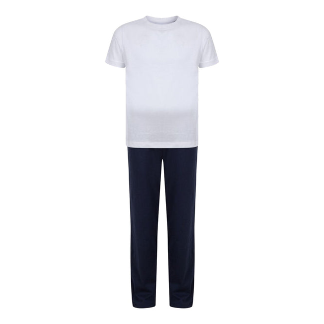 White-Navy - Front - Towel City Childrens-Kids Long Pyjamas