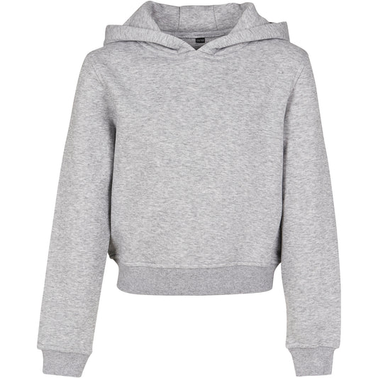 Heather Grey - Front - Build Your Brand Girls Cropped Hoodie
