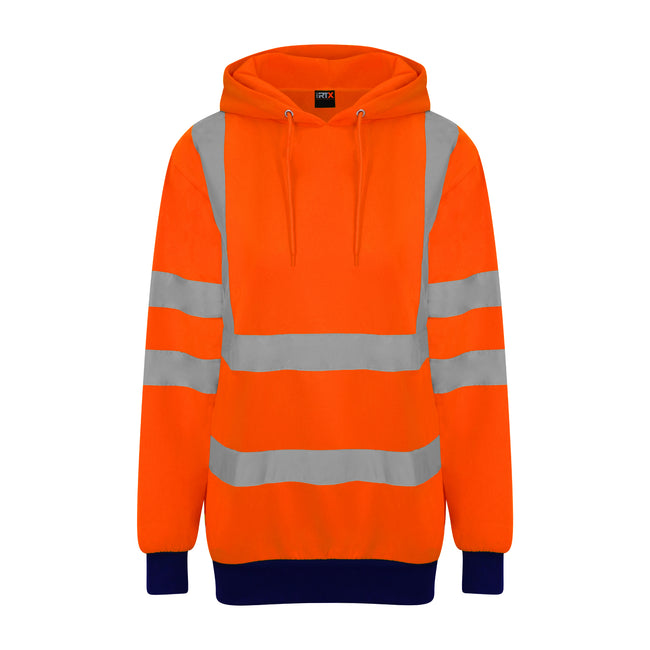 Orange-Navy - Front - Pro RTX High Visibility Unisex Adults Reflective Hoodie