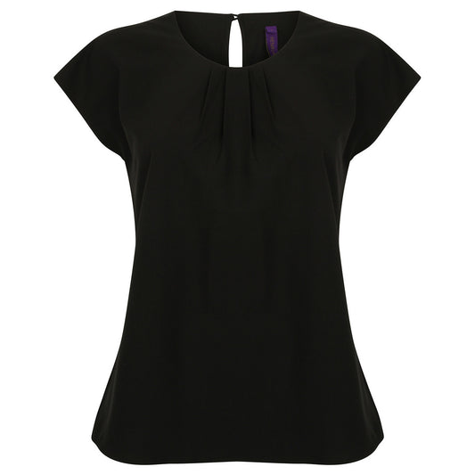 Black - Front - Henbury Womens-Ladies Pleated Blouse