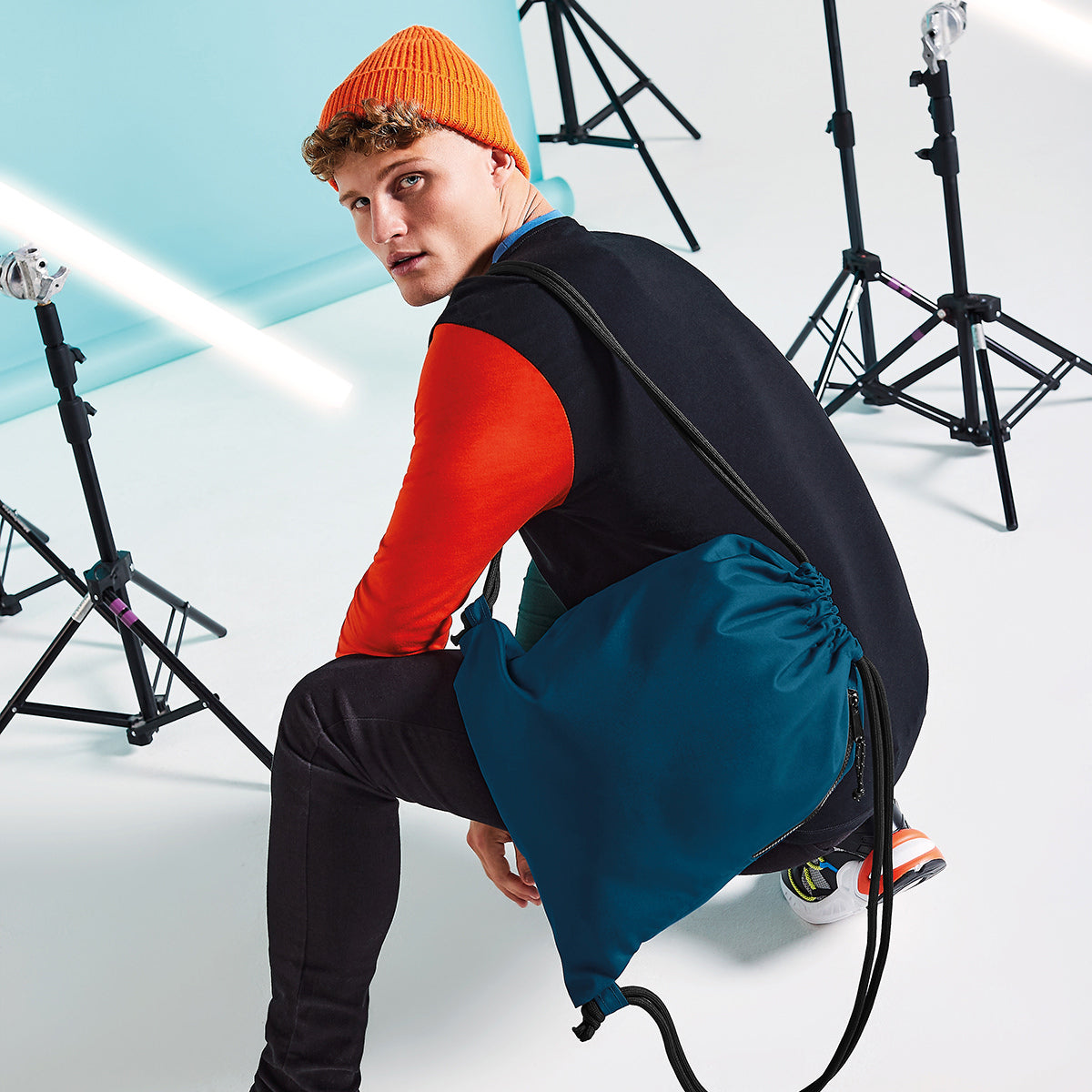 Petrol Blue - Back - Bagbase Unisex Adult Recycled Drawstring Bag