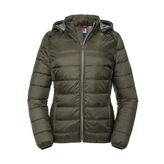 Dark Olive - Front - Russell Womens-Ladies Nano Hooded Jacket