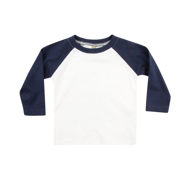 White-Navy - Front - Larkwood Baby Long Sleeved Baseball T-Shirt