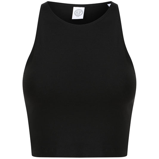 Black - Front - SF Womens-Ladies Crop Top