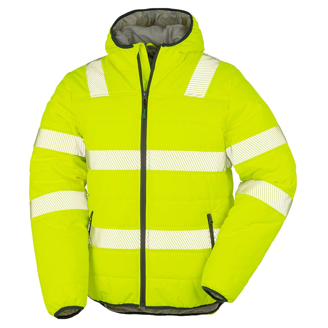 Fluorescent Yellow - Front - Result Genuine Recycled Mens Ripstop Safety Padded Jacket