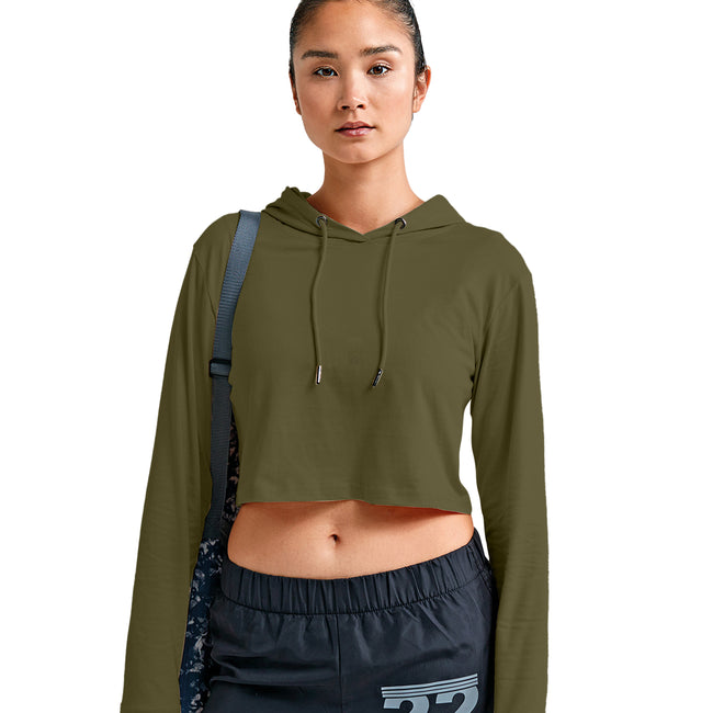 Olive - Side - TriDri Womens-Ladies Cropped Long-Sleeved T-Shirt