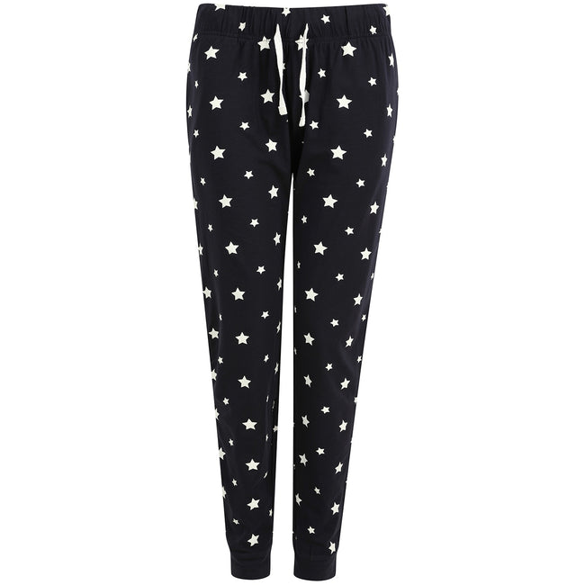 Navy-White - Front - Skinni Fit Womens-Ladies Cuffed Lounge Pants