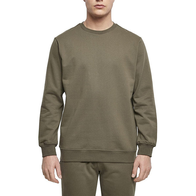 Olive - Back - Build Your Brand Mens Basic Crew Neck Sweatshirt