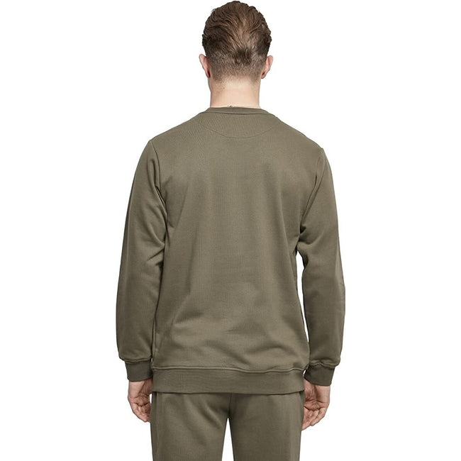 Olive - Side - Build Your Brand Mens Basic Crew Neck Sweatshirt