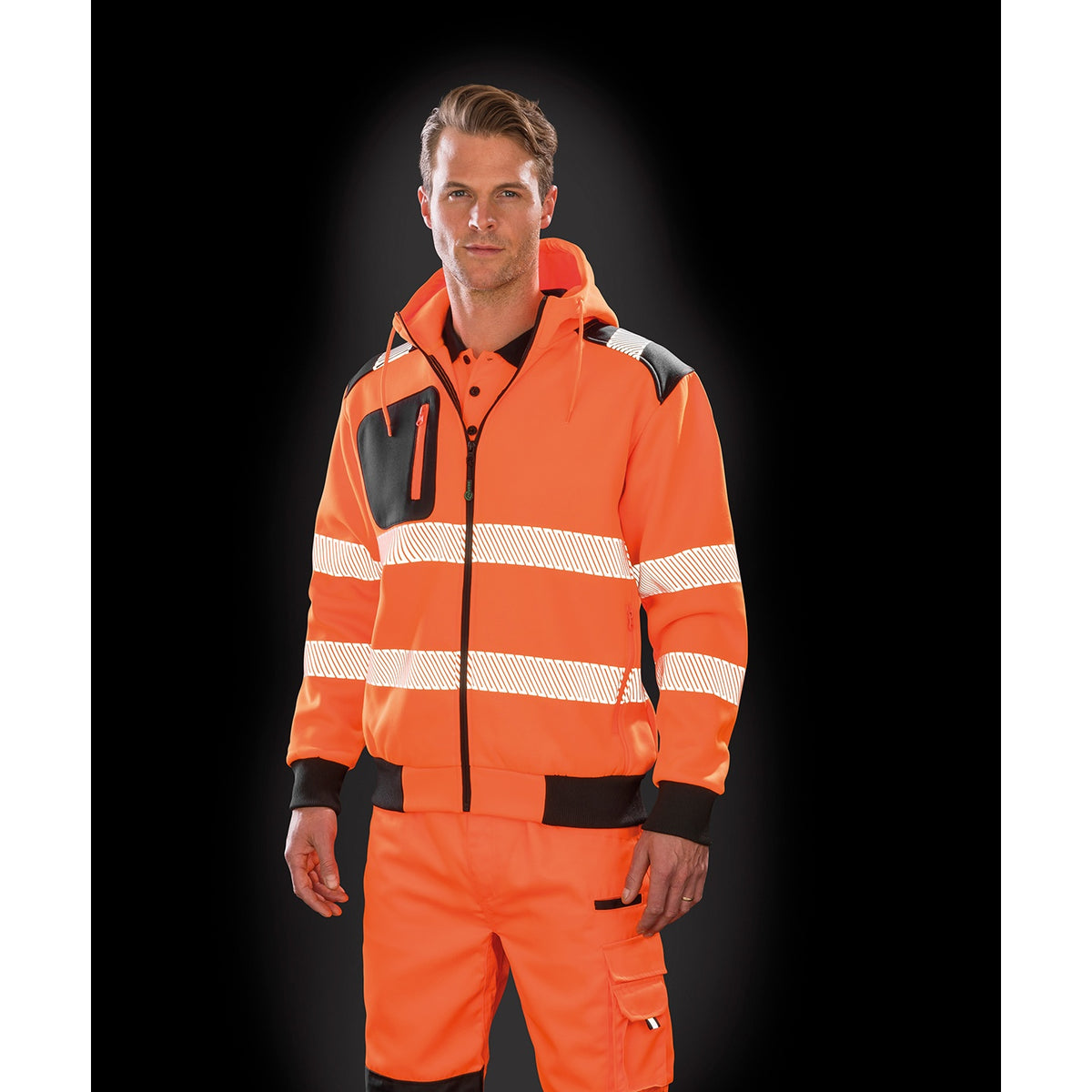 Fluorescent Orange-Black - Back - Result Genuine Recycled Mens Safety Hoodie