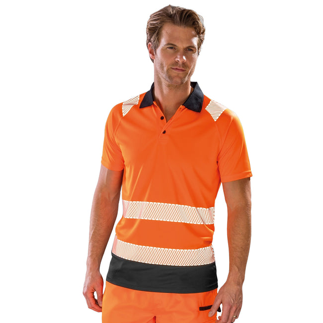 Fluorescent Orange-Black - Side - Result Genuine Recycled Mens Safety Polo Shirt