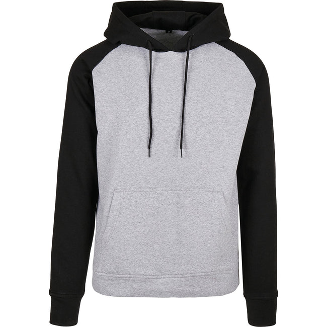 Heather Grey-Black - Front - Build Your Brand Mens Basic Raglan Hoodie