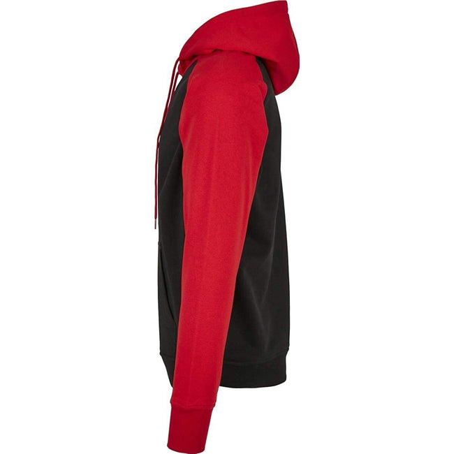 Black-Red - Side - Build Your Brand Mens Basic Raglan Hoodie