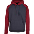 Navy-Burgundy - Front - Build Your Brand Mens Basic Raglan Hoodie