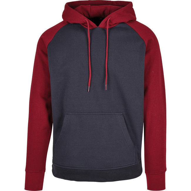 Navy-Burgundy - Front - Build Your Brand Mens Basic Raglan Hoodie