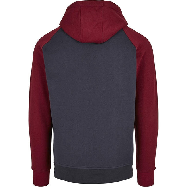 Navy-Burgundy - Back - Build Your Brand Mens Basic Raglan Hoodie