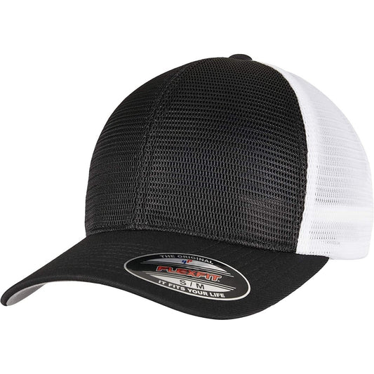 Black-White - Front - Flexfit Unisex Adult Omnimesh Mesh Two Tone Cap