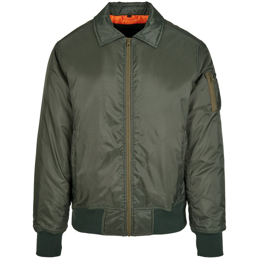 Dark Olive - Front - Build Your Brand Mens Collared Bomber Jacket