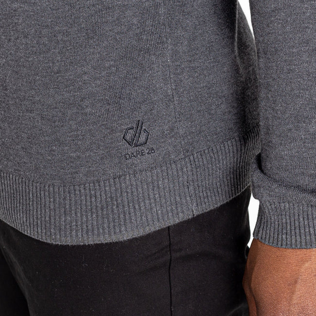 Charcoal Grey Marl-Black - Close up - Dare 2B Mens Knitted Quarter Zip Sweatshirt