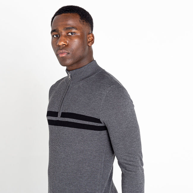 Charcoal Grey Marl-Black - Back - Dare 2B Mens Knitted Quarter Zip Sweatshirt