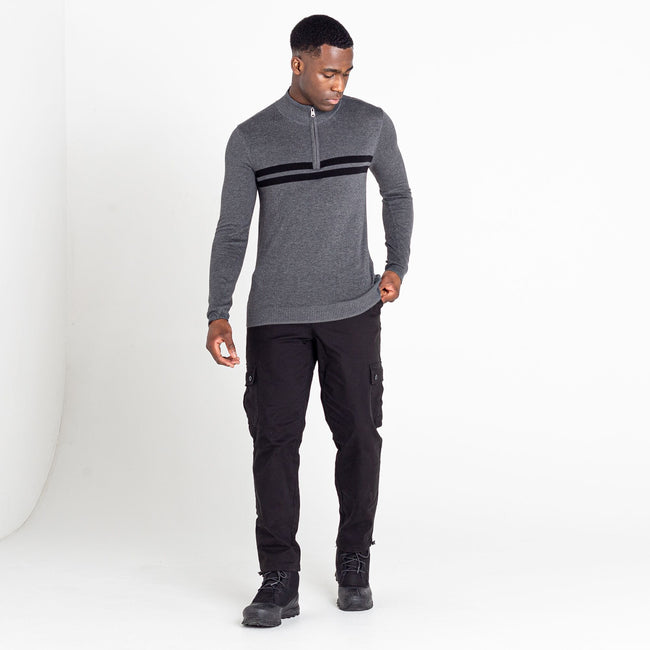 Charcoal Grey Marl-Black - Side - Dare 2B Mens Knitted Quarter Zip Sweatshirt