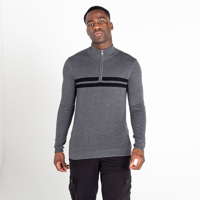 Charcoal Grey Marl-Black - Lifestyle - Dare 2B Mens Knitted Quarter Zip Sweatshirt