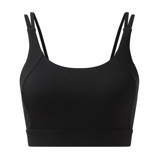 Black - Front - TriDri Womens-Ladies Cross Back Medium Impact Sports Bra