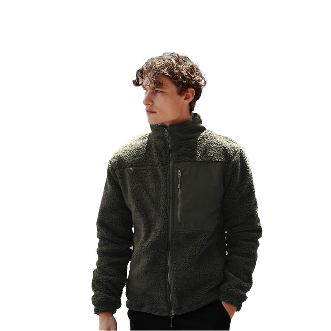 Dark Olive - Front - Front Row Mens Sherpa Recycled Fleece Jacket