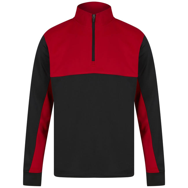 Black-Red - Front - Finden & Hales Childrens-Kids Quarter Zip Track Top