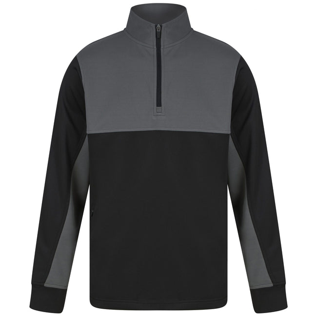Black-Gunmetal Grey - Front - Finden & Hales Childrens-Kids Quarter Zip Track Top