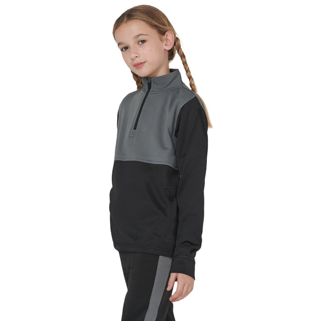 Black-Gunmetal Grey - Back - Finden & Hales Childrens-Kids Quarter Zip Track Top