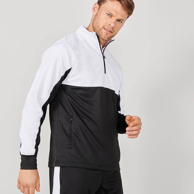 Black-White - Side - Finden & Hales Mens Quarter Zip Track Top
