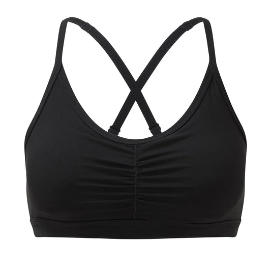 Black - Front - TriDri Womens-Ladies Ruched Medium Impact Sports Bra