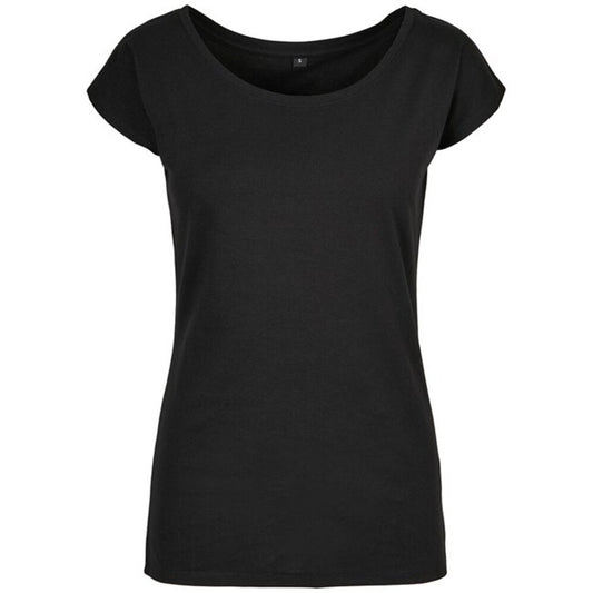 Black - Front - Build Your Brand Womens-Ladies Wide Neck T-Shirt