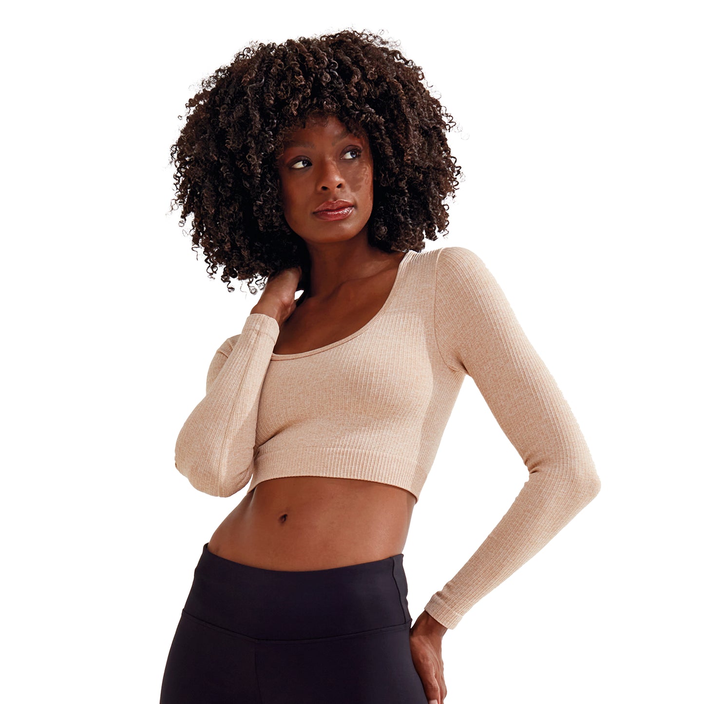 Nude - Side - TriDri Womens-Ladies Ribbed Seamless 3D Crop Top