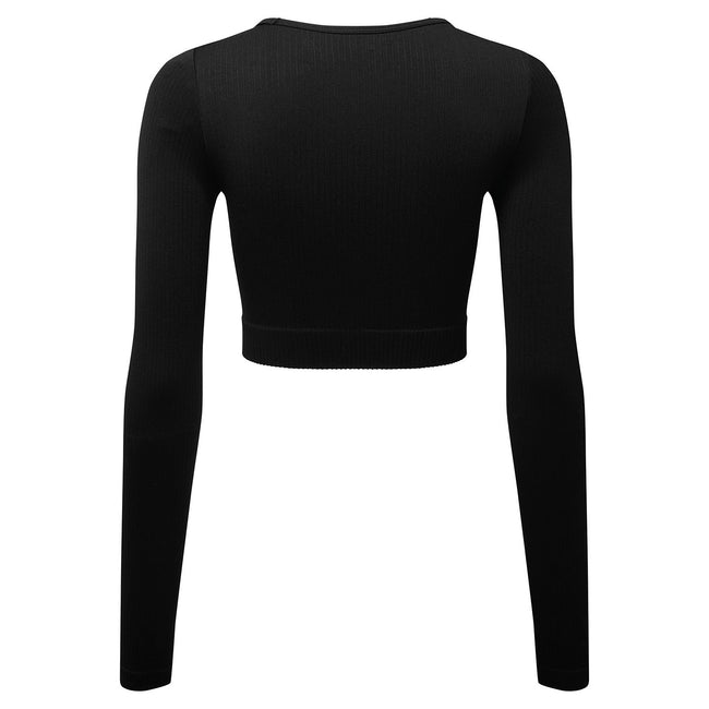 Black - Back - TriDri Womens-Ladies Ribbed Seamless 3D Crop Top