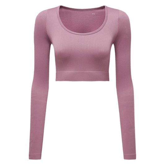 Mauve - Front - TriDri Womens-Ladies Ribbed Seamless 3D Crop Top
