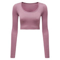 Mauve - Front - TriDri Womens-Ladies Ribbed Seamless 3D Crop Top