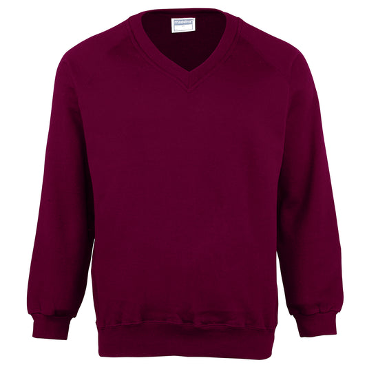 Burgundy - Front - Maddins Childrens Unisex Coloursure V-Neck Sweatshirt - Schoolwear