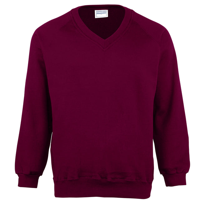 Burgundy - Front - Maddins Mens Coloursure V-Neck Sweatshirt
