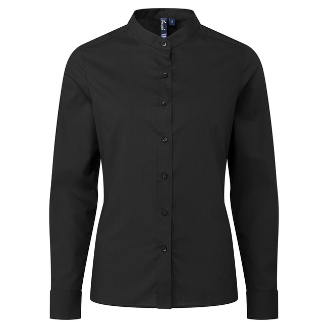 Black - Front - Premier Womens-Ladies Grandad Collar Formal Shirt