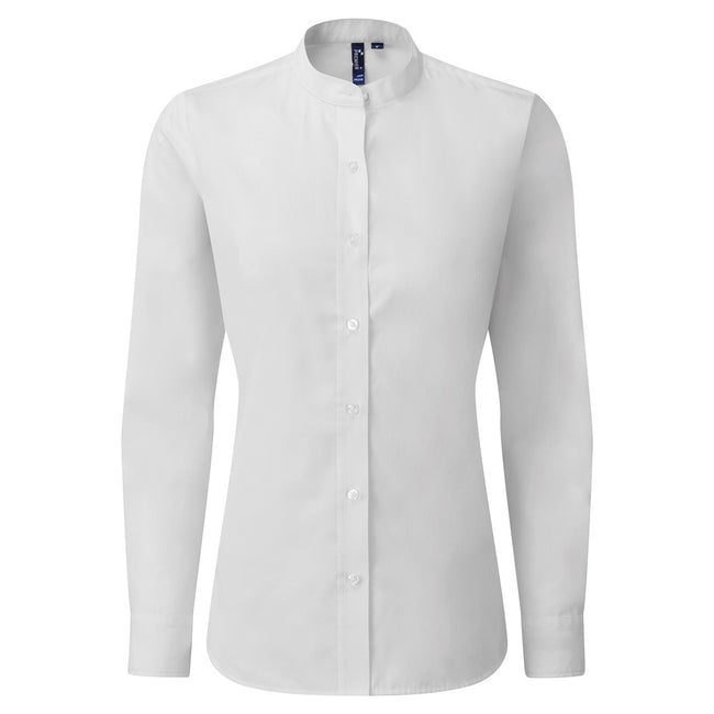 White - Front - Premier Womens-Ladies Grandad Collar Formal Shirt