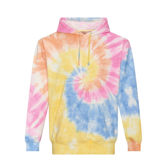 Yellow-Blue-Pink - Front - Awdis Unisex Adult Swirl Tie Dye Hoodie