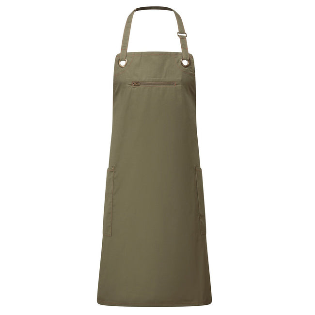 Olive-Chestnut - Front - Premier Unisex Adult Barley Sustainable Contrast Stitching Full Apron