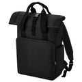 Black - Front - Bagbase Unisex Adult Roll Top Recycled Twin Handle Backpack